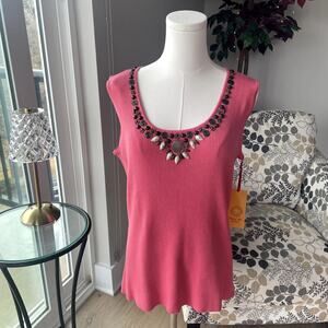 Ruby Road NWT Pink Beaded Sleeveless Scoop Neck Knit Sweater  Sz 1X